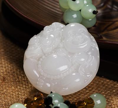 GS旧款双面玉石挂件——佛抱貔貅福字，汽车内饰用品厂家批发